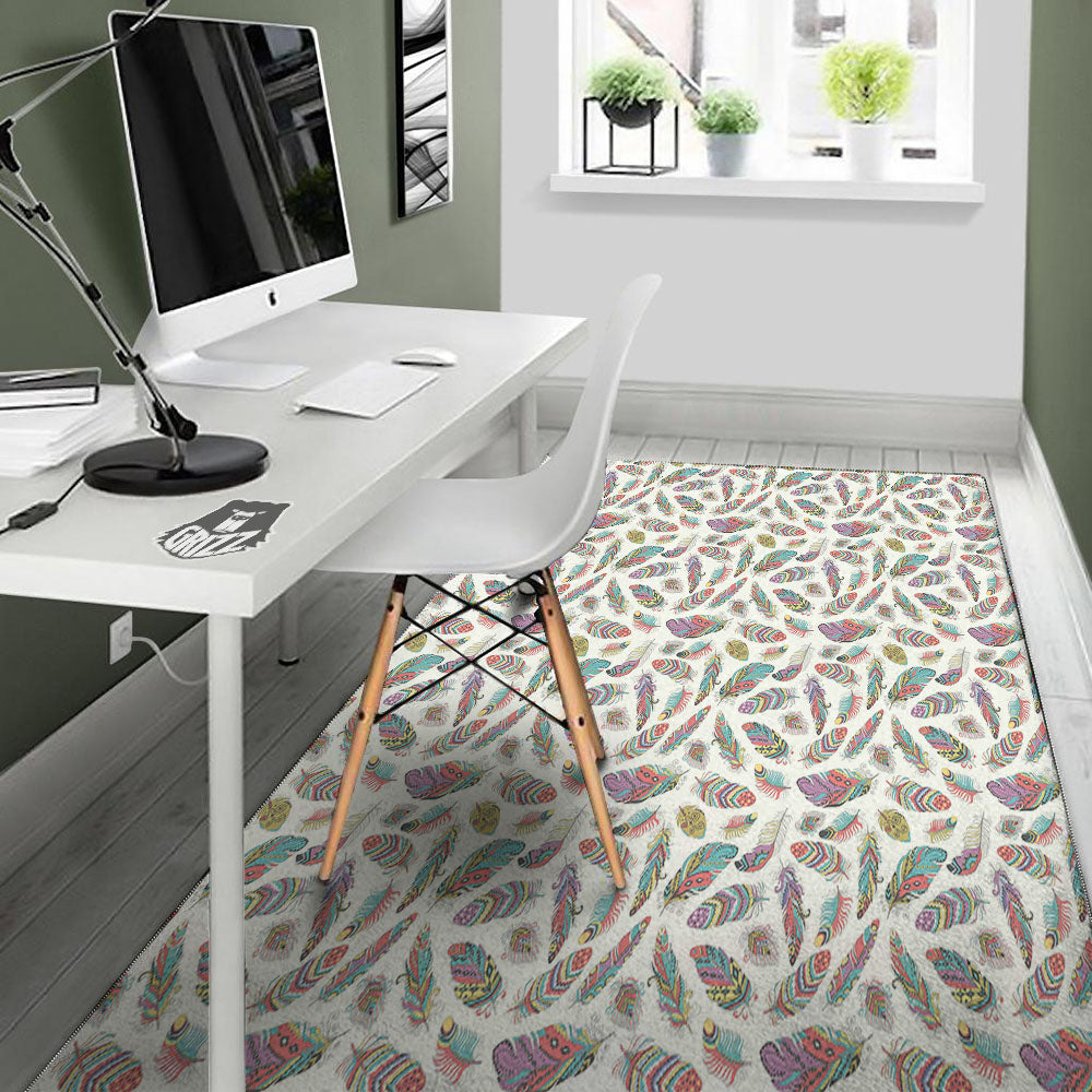 Feather Bohemian Print Pattern Floor Mat-grizzshop