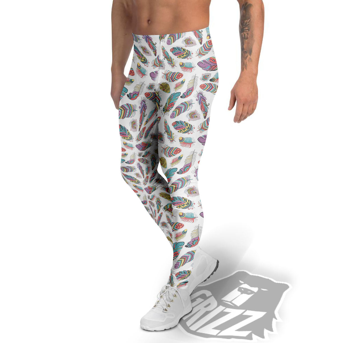 Feather Bohemian Print Pattern Men's Leggings-grizzshop