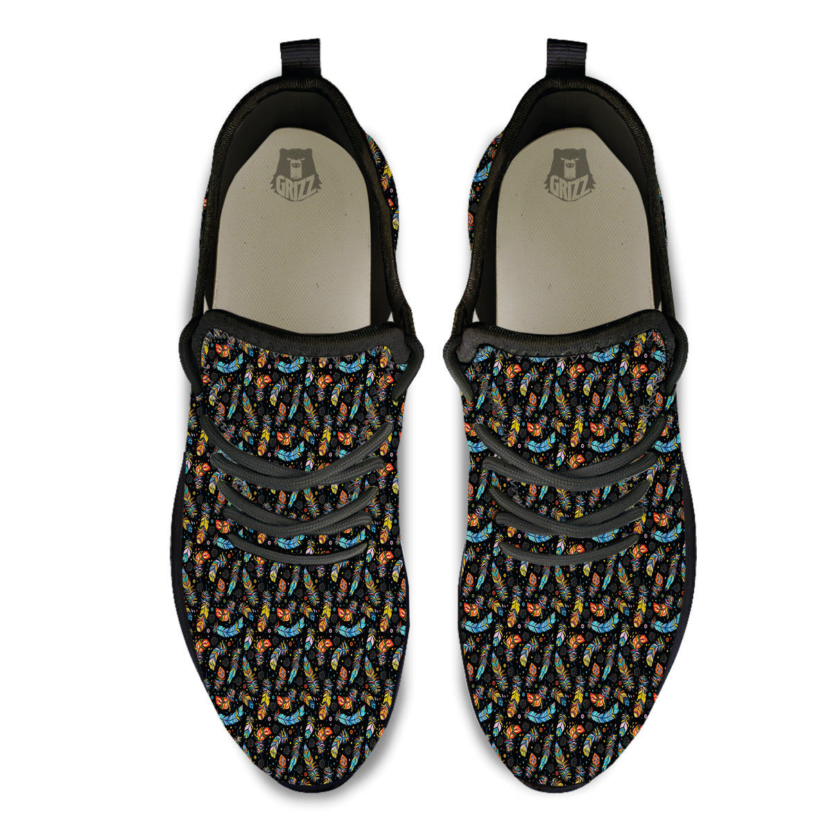 Feather Boho Print Pattern Black Athletic Shoes-grizzshop