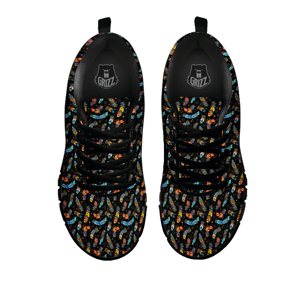 Feather Boho Print Pattern Black Sneaker-grizzshop