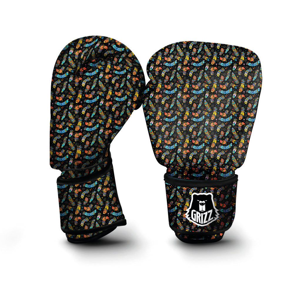 Feather Boho Print Pattern Boxing Gloves-grizzshop