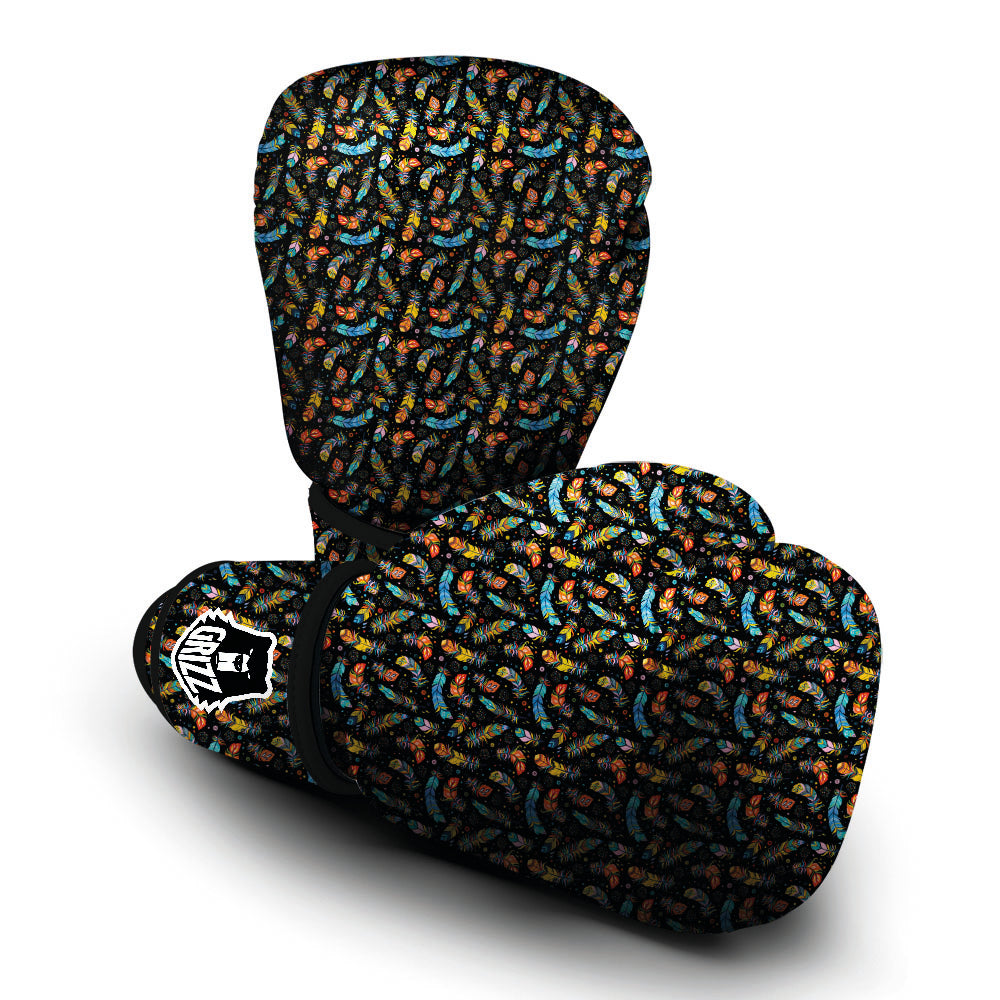 Feather Boho Print Pattern Boxing Gloves-grizzshop