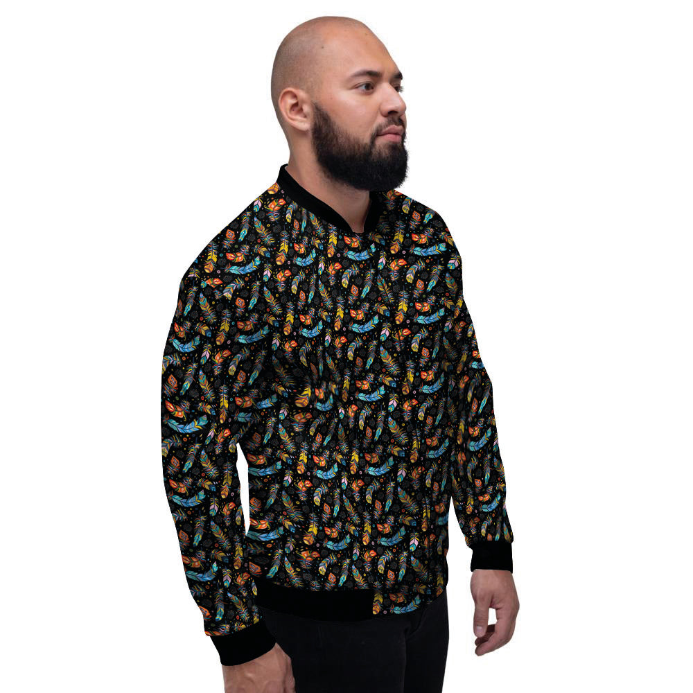 Feather Boho Print Pattern Men's Bomber Jacket-grizzshop