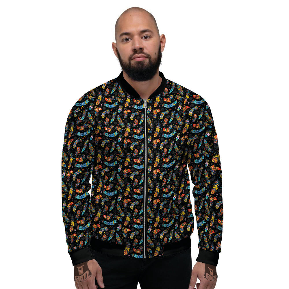 Feather Boho Print Pattern Men's Bomber Jacket-grizzshop