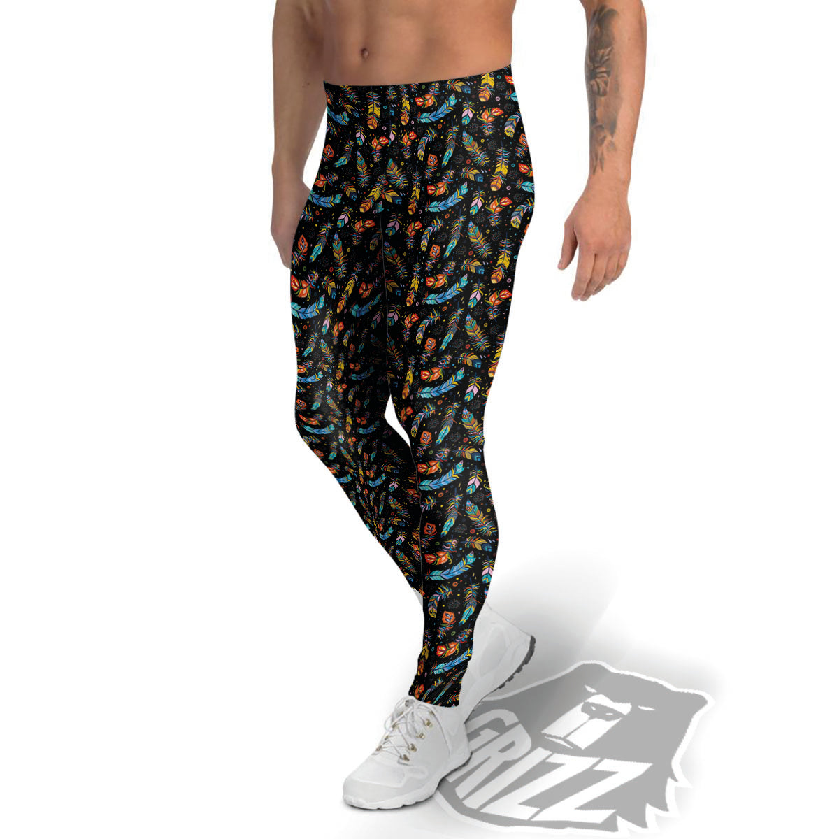 Feather Boho Print Pattern Men's Leggings-grizzshop