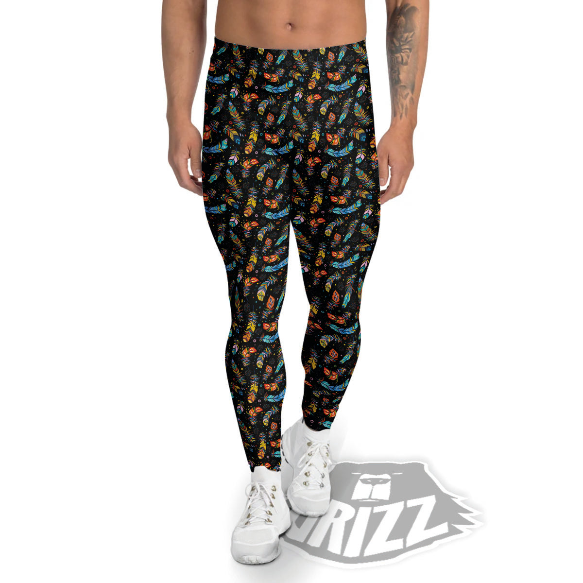 Feather Boho Print Pattern Men's Leggings-grizzshop