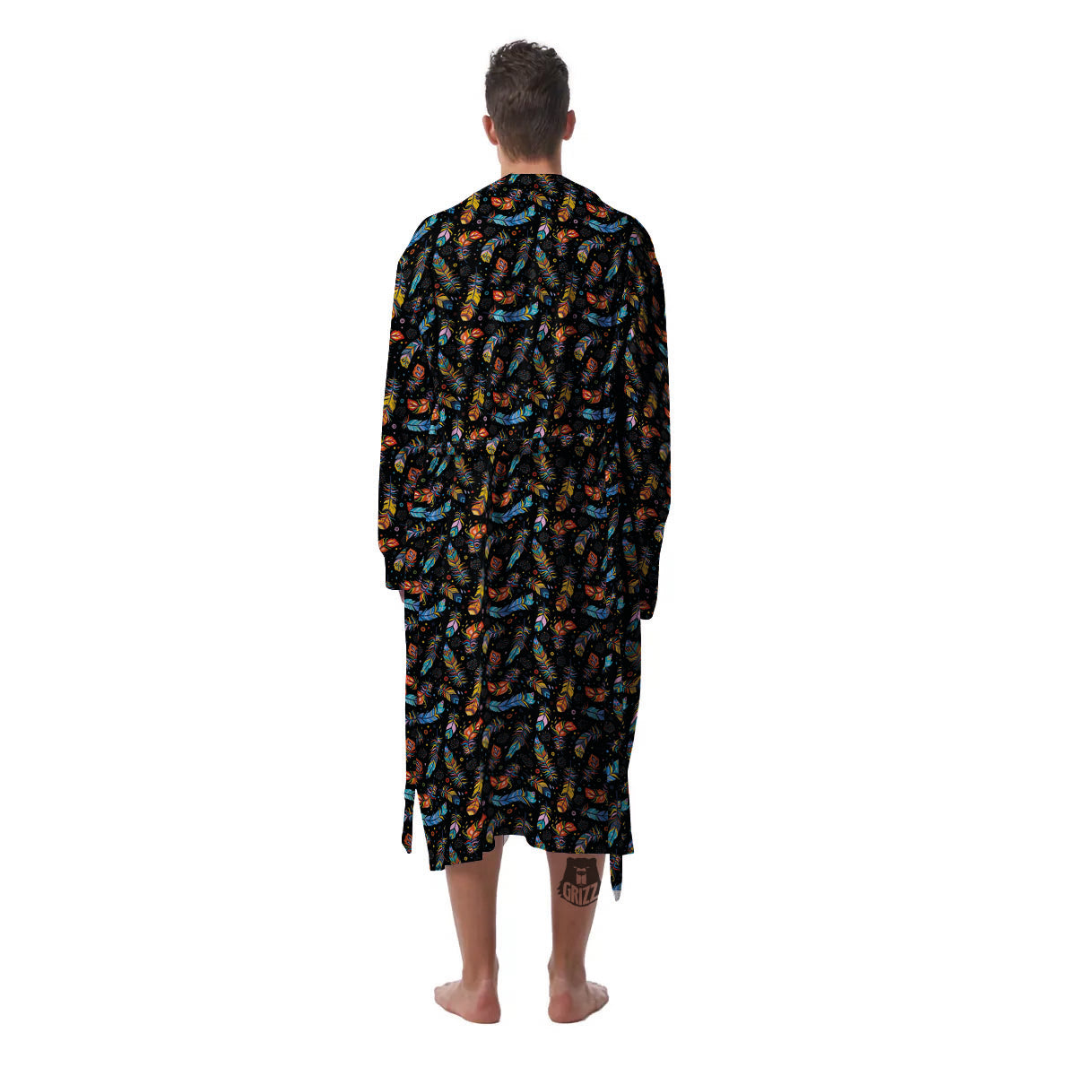 Feather Boho Print Pattern Men's Robe-grizzshop