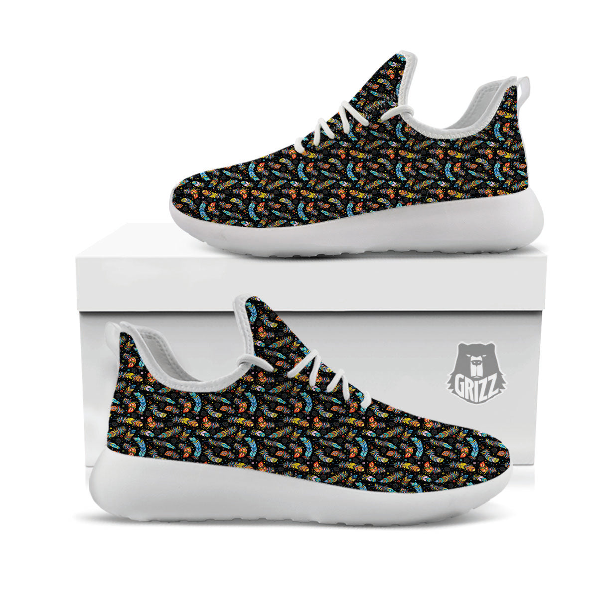 Feather Boho Print Pattern White Athletic Shoes-grizzshop