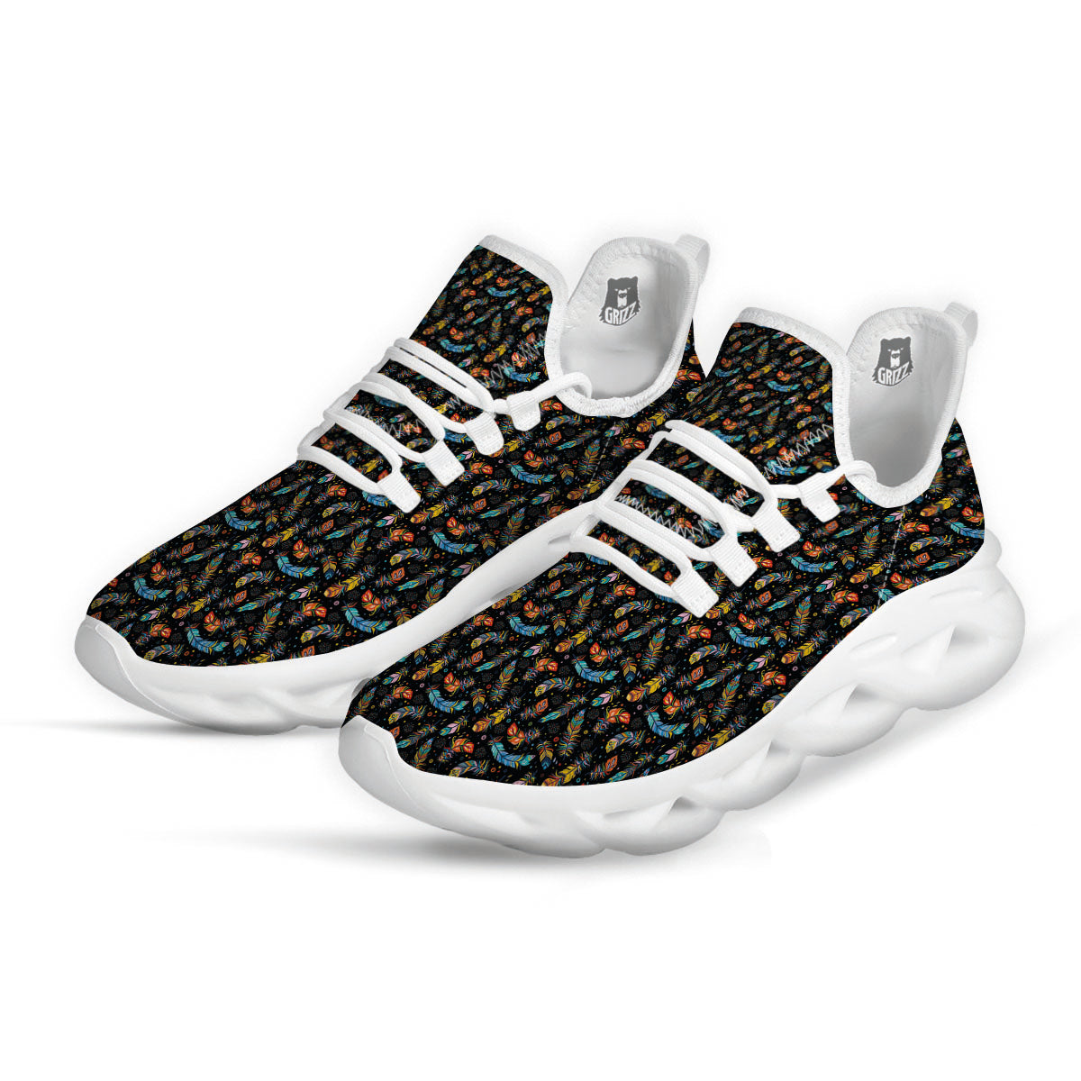 Feather Boho Print Pattern White Running Shoes-grizzshop