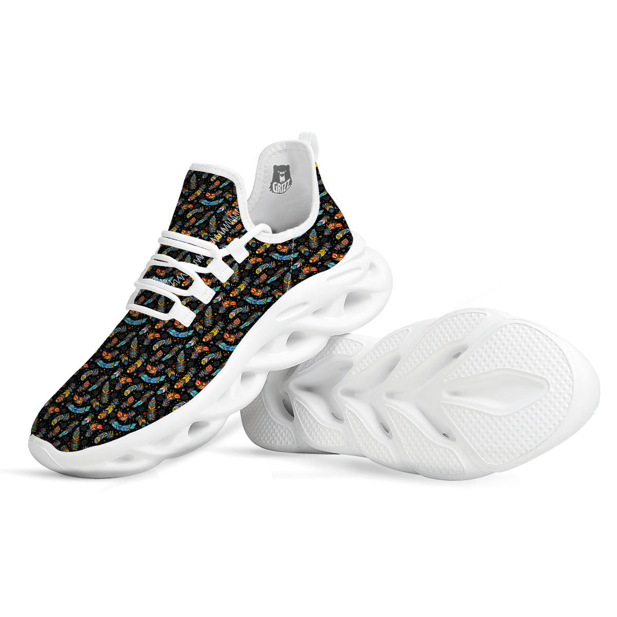 Feather Boho Print Pattern White Running Shoes-grizzshop