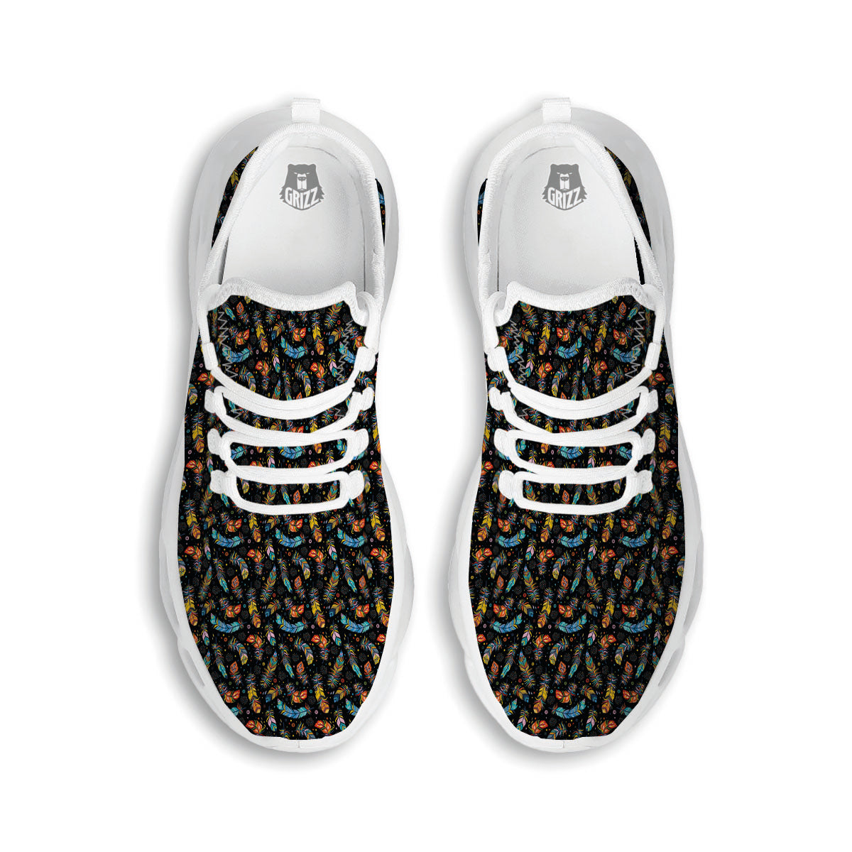 Feather Boho Print Pattern White Running Shoes-grizzshop