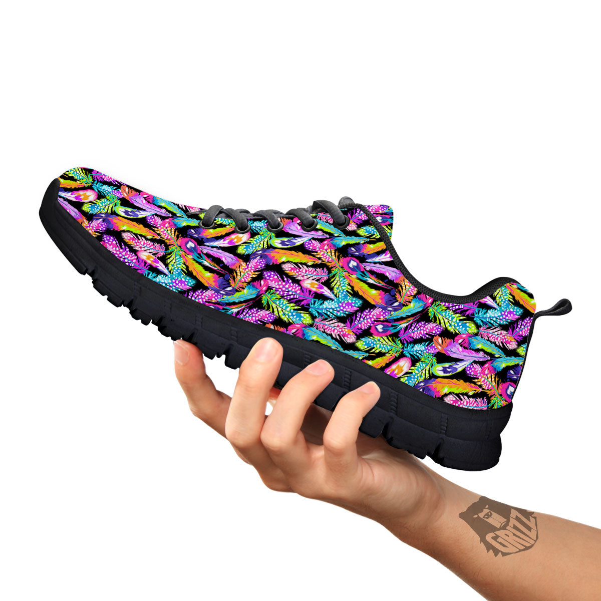 Feather Colorful Print Pattern Black Sneaker-grizzshop
