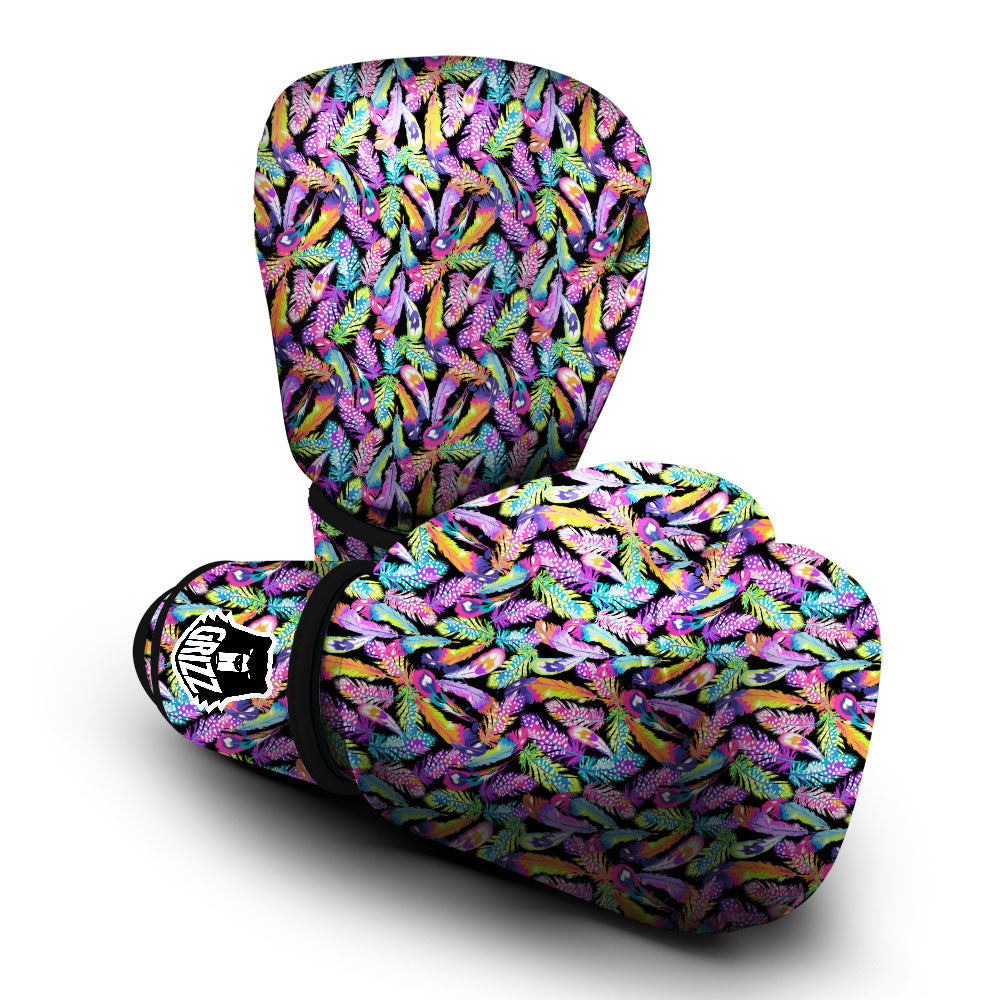 Feather Colorful Print Pattern Boxing Gloves-grizzshop