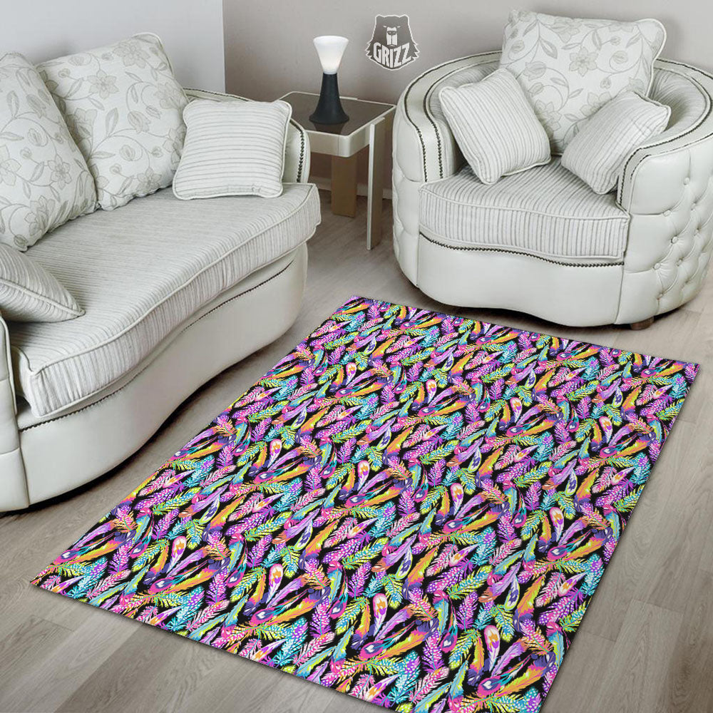 Feather Colorful Print Pattern Floor Mat-grizzshop