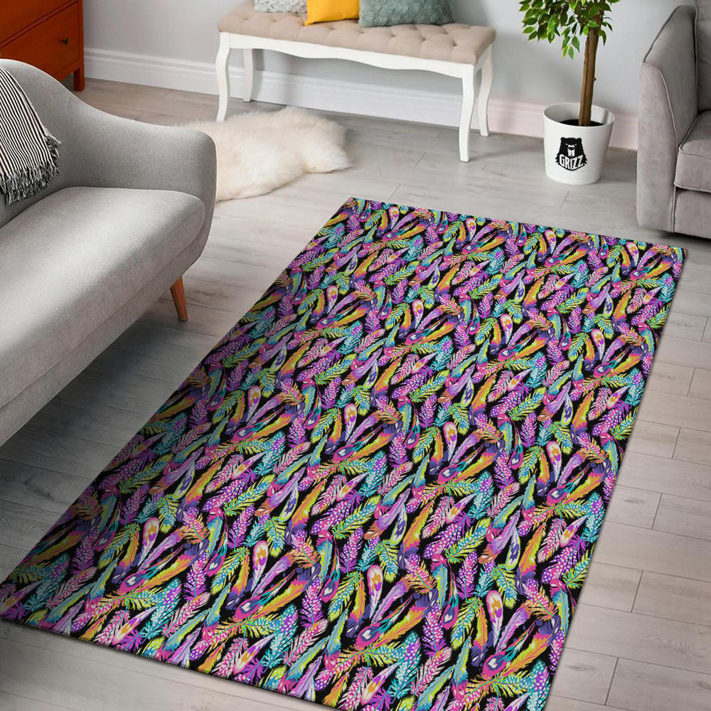 Feather Colorful Print Pattern Floor Mat-grizzshop
