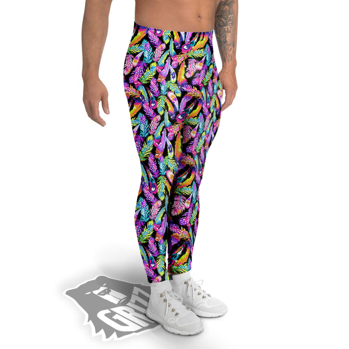 Feather Colorful Print Pattern Men's Leggings-grizzshop