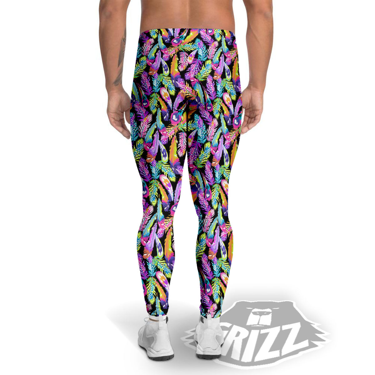 Feather Colorful Print Pattern Men's Leggings-grizzshop