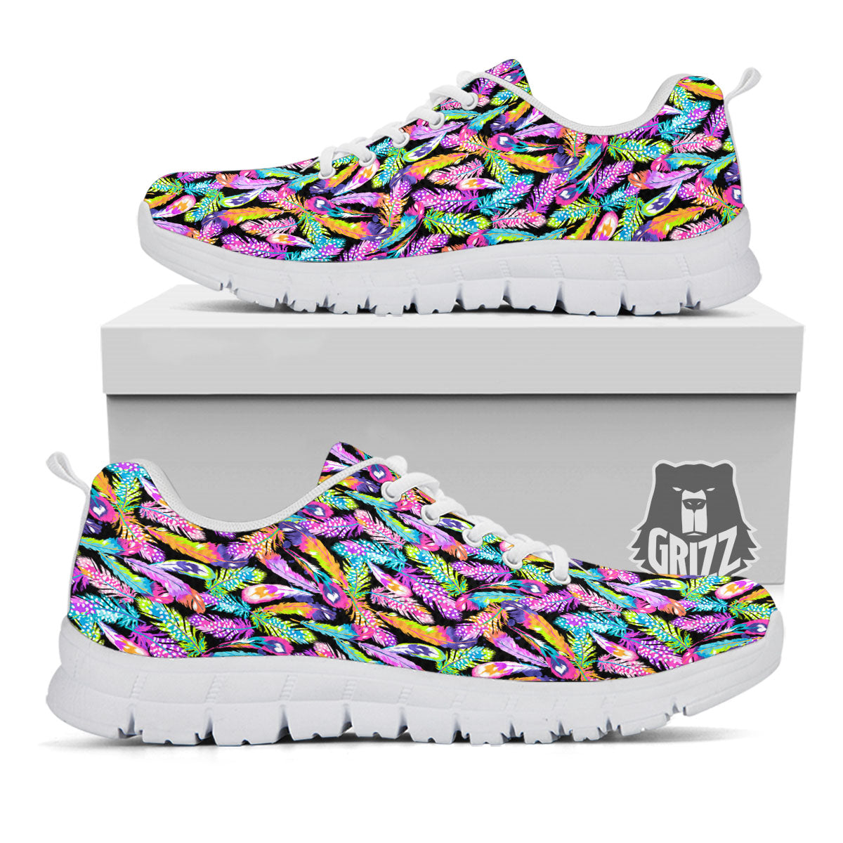 Feather Colorful Print Pattern White Sneaker-grizzshop