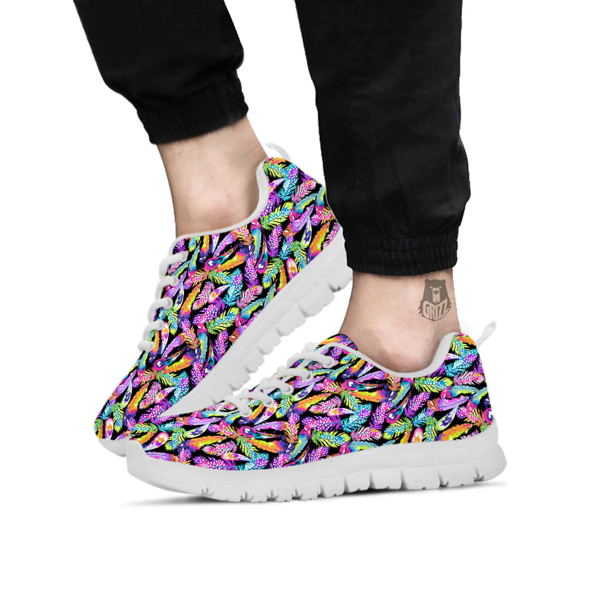 Feather Colorful Print Pattern White Sneaker-grizzshop