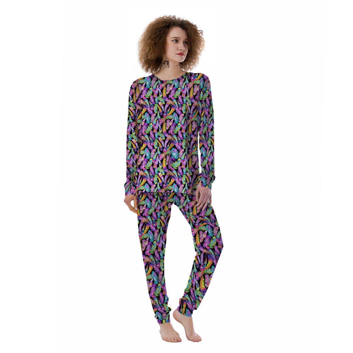 Feather Colorful Print Pattern Women's Pajamas-grizzshop