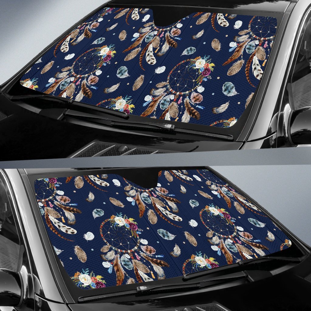 Feather Dream Catcher Blue Boho Car Sun Shade-grizzshop