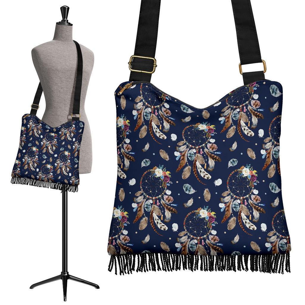 Feather Dream Catcher Blue Boho Crossbody Bags-grizzshop