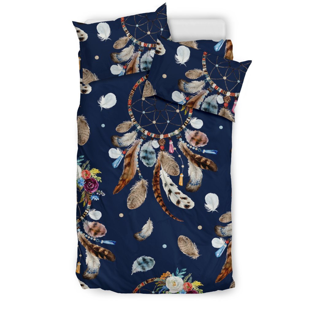 Feather Dream Catcher Blue Boho Duvet Cover Bedding Set-grizzshop