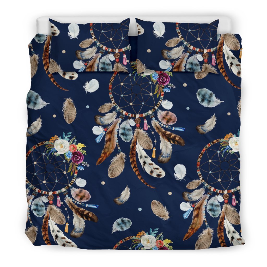Feather Dream Catcher Blue Boho Duvet Cover Bedding Set-grizzshop