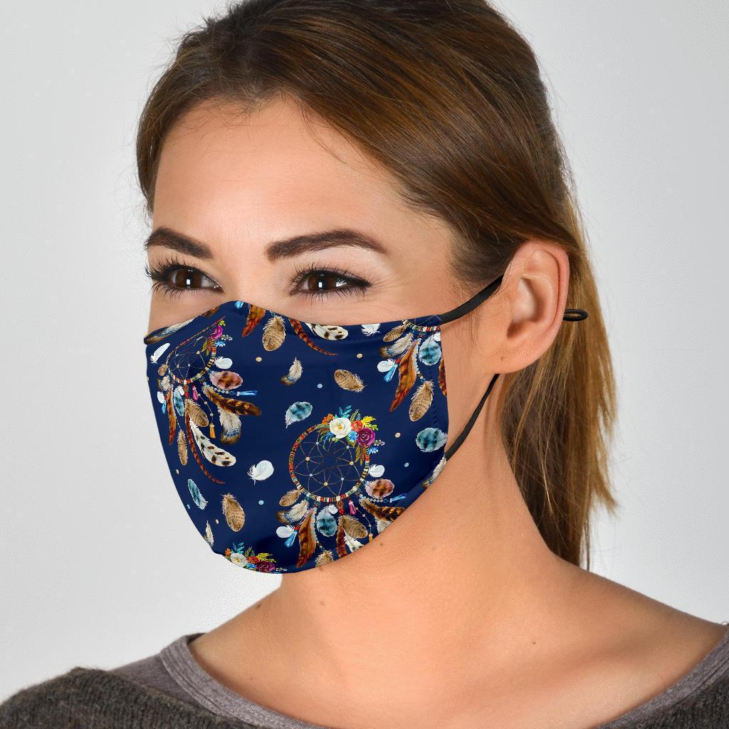 Feather Dream Catcher Blue Boho Face Mask-grizzshop