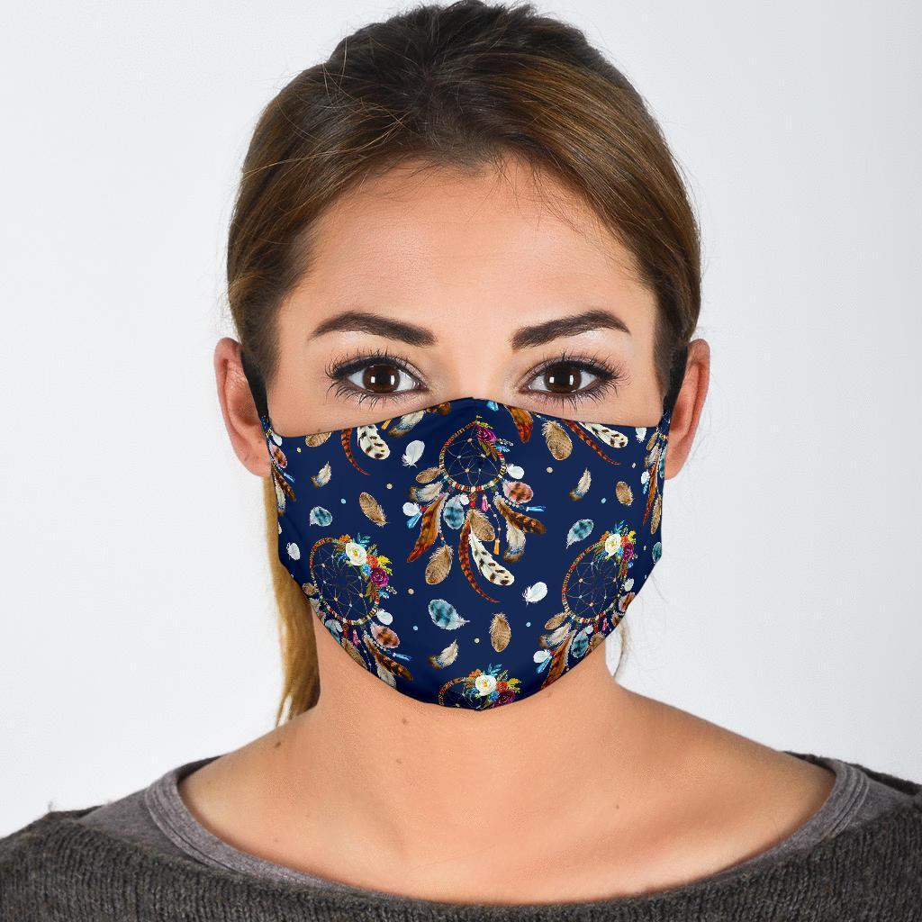 Feather Dream Catcher Blue Boho Face Mask-grizzshop