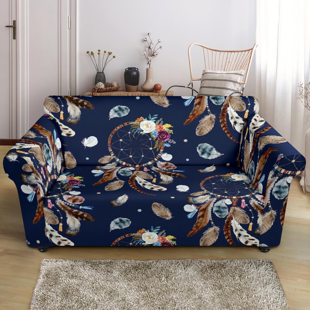 Feather Dream Catcher Blue Boho Loveseat Cover-grizzshop