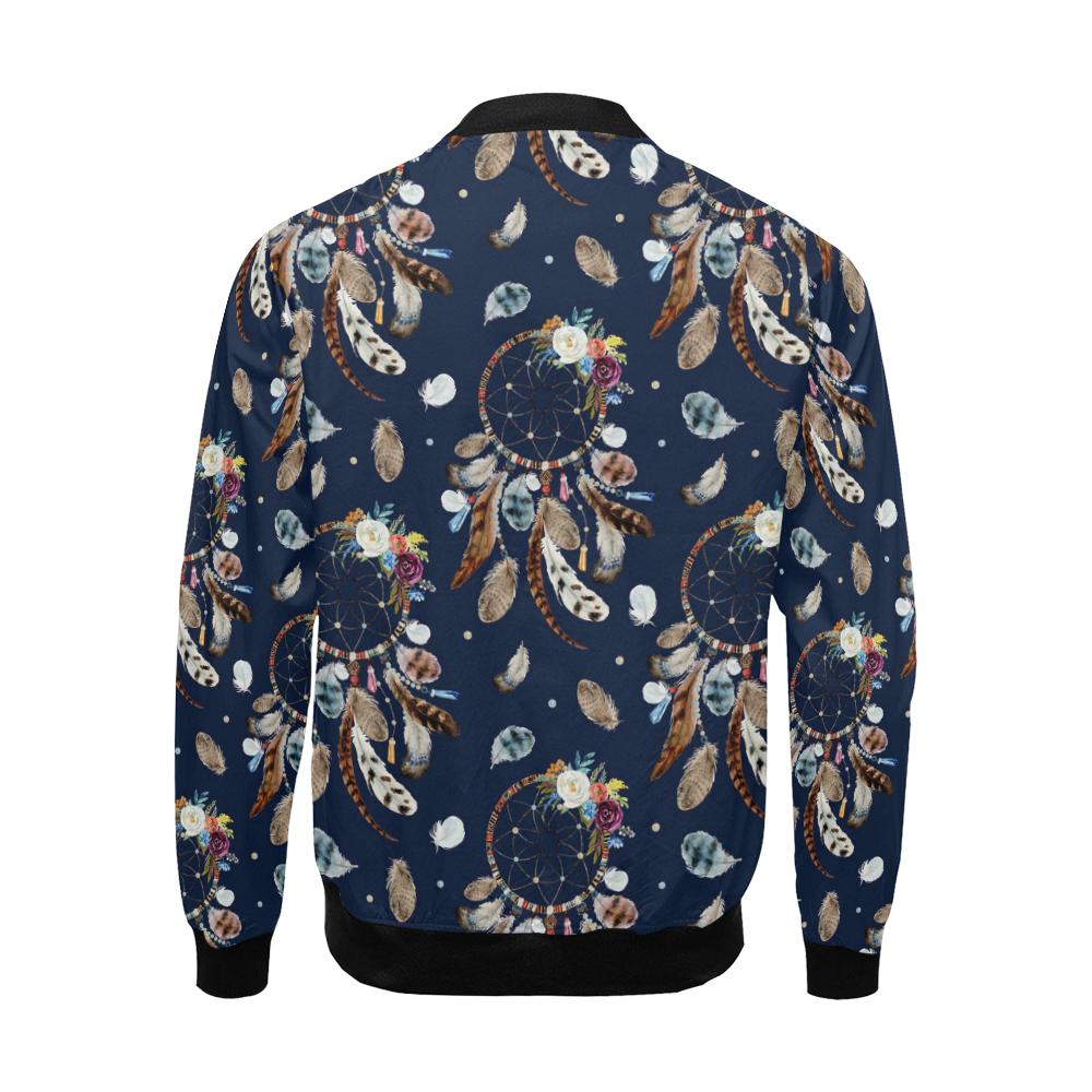 Feather Dream Catcher Blue Boho Pattern Print Men's Bomber Jacket-grizzshop