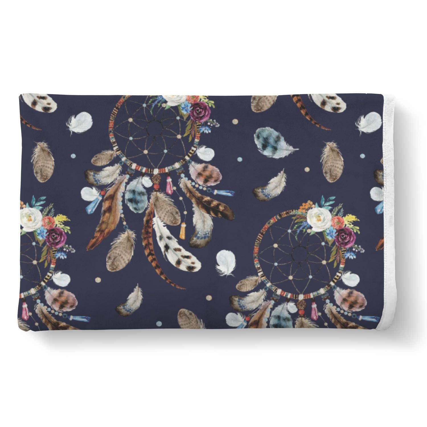 Feather Dream Catcher Blue Boho Pattern Print Throw Blanket-grizzshop