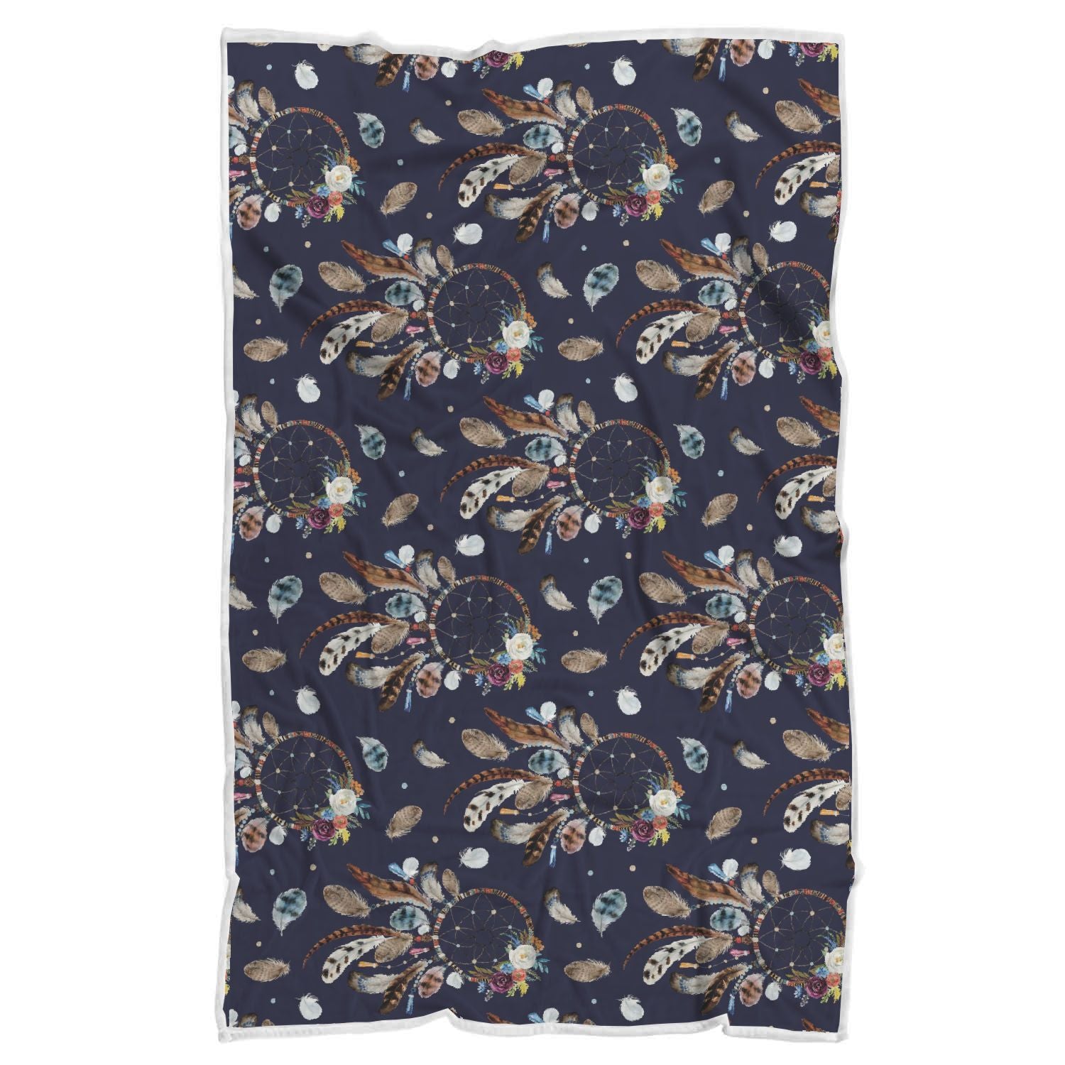 Feather Dream Catcher Blue Boho Pattern Print Throw Blanket-grizzshop