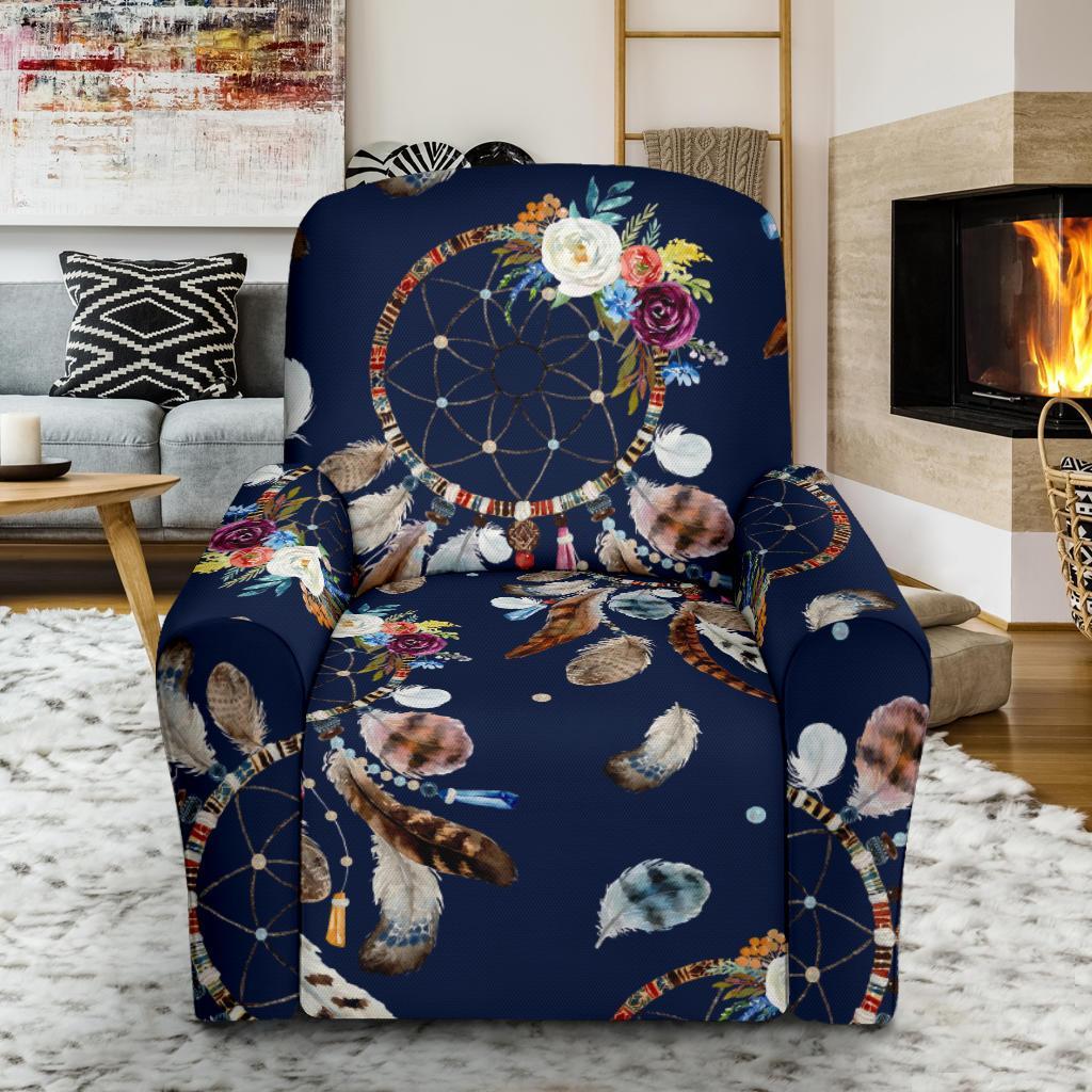 Feather Dream Catcher Blue Boho Recliner Cover-grizzshop