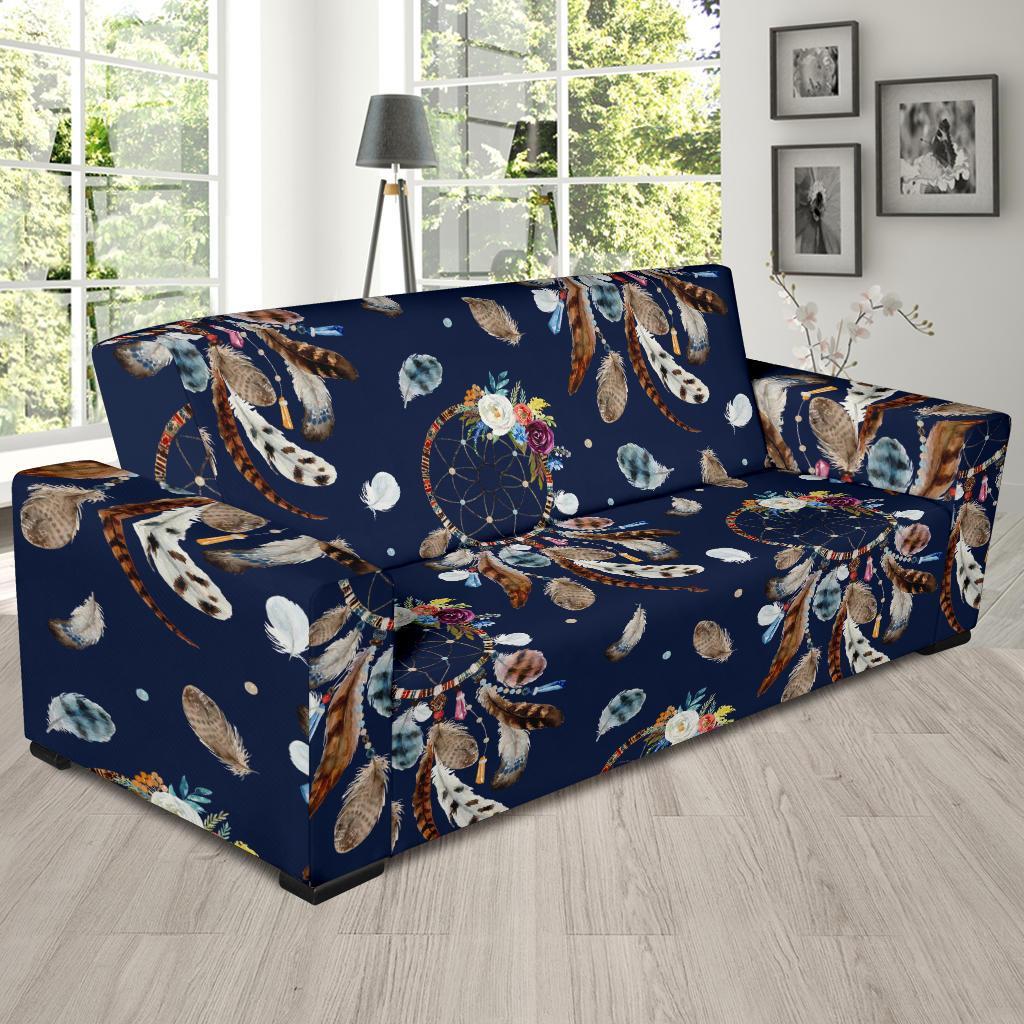 Feather Dream Catcher Blue Boho Sofa Covers-grizzshop