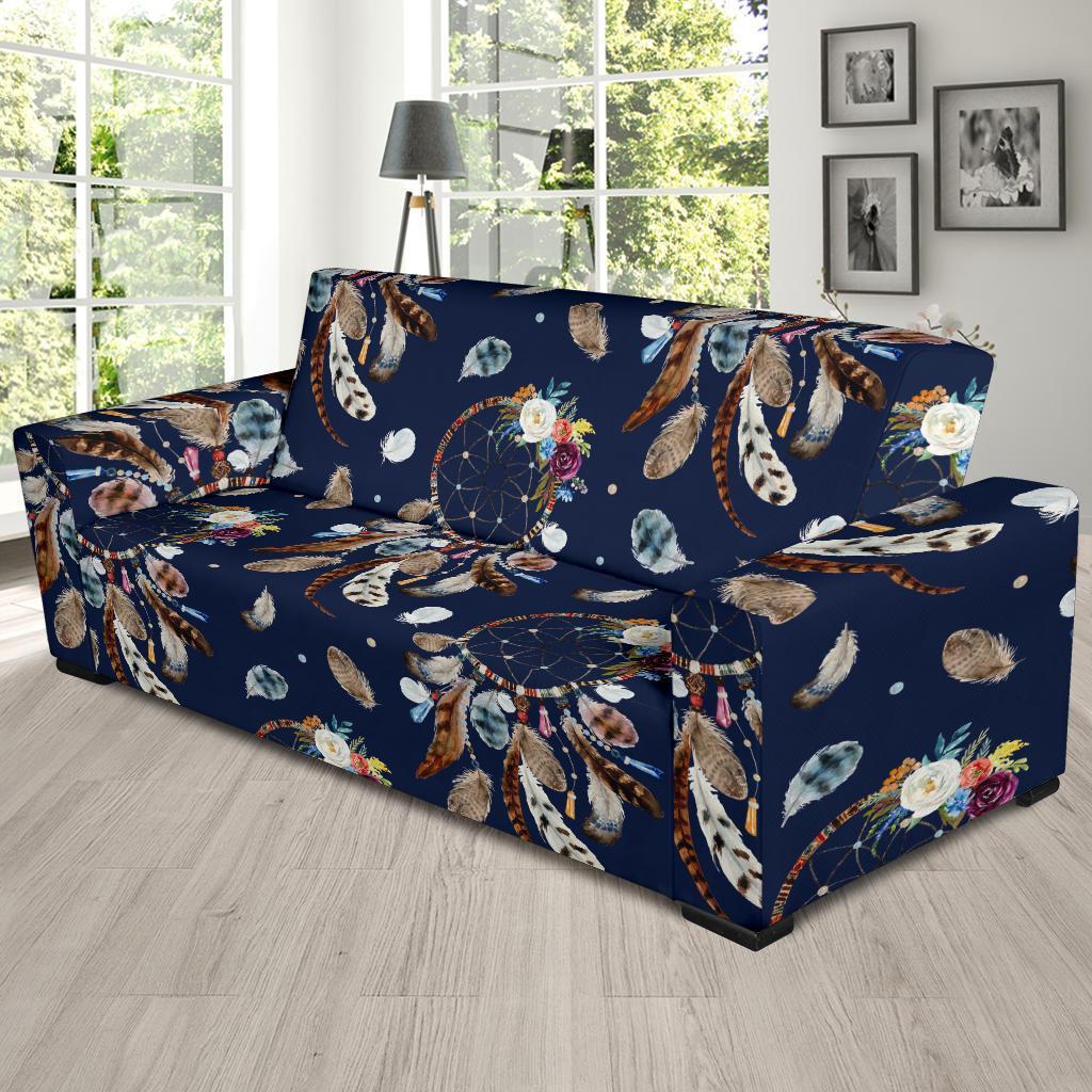 Feather Dream Catcher Blue Boho Sofa Covers-grizzshop