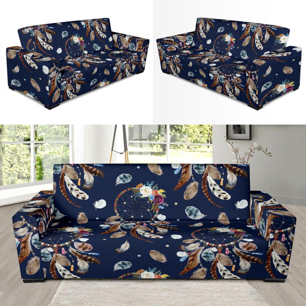 Feather Dream Catcher Blue Boho Sofa Covers-grizzshop