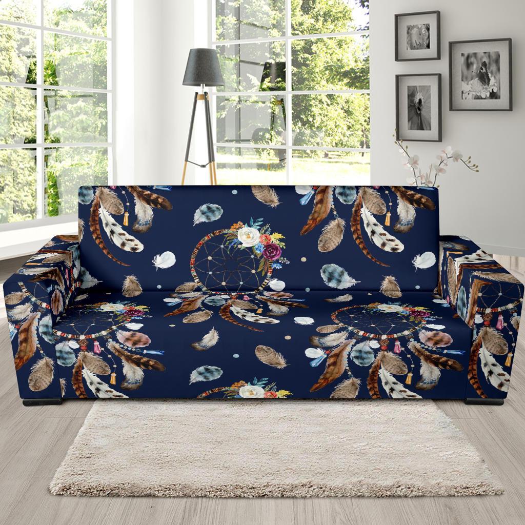 Feather Dream Catcher Blue Boho Sofa Covers-grizzshop