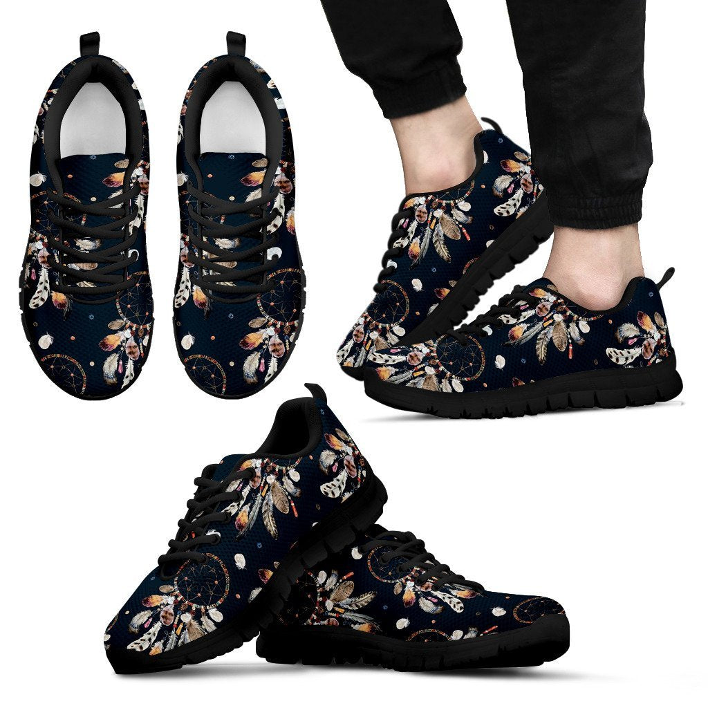 Feather Dream Catcher Boho Pattern Print Black Sneaker Shoes For Men Women-grizzshop