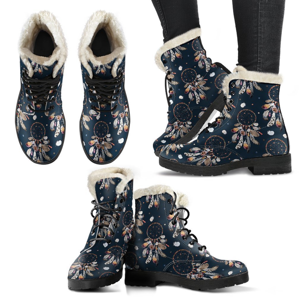 Feather Dream Catcher Boho Pattern Print Comfy Winter Boots-grizzshop