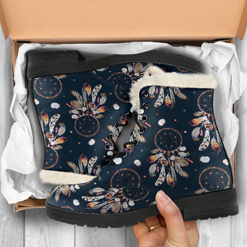 Feather Dream Catcher Boho Pattern Print Comfy Winter Boots-grizzshop