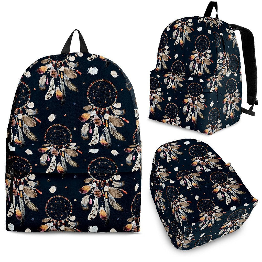 Feather Dream Catcher Boho Pattern Print Premium Backpack-grizzshop