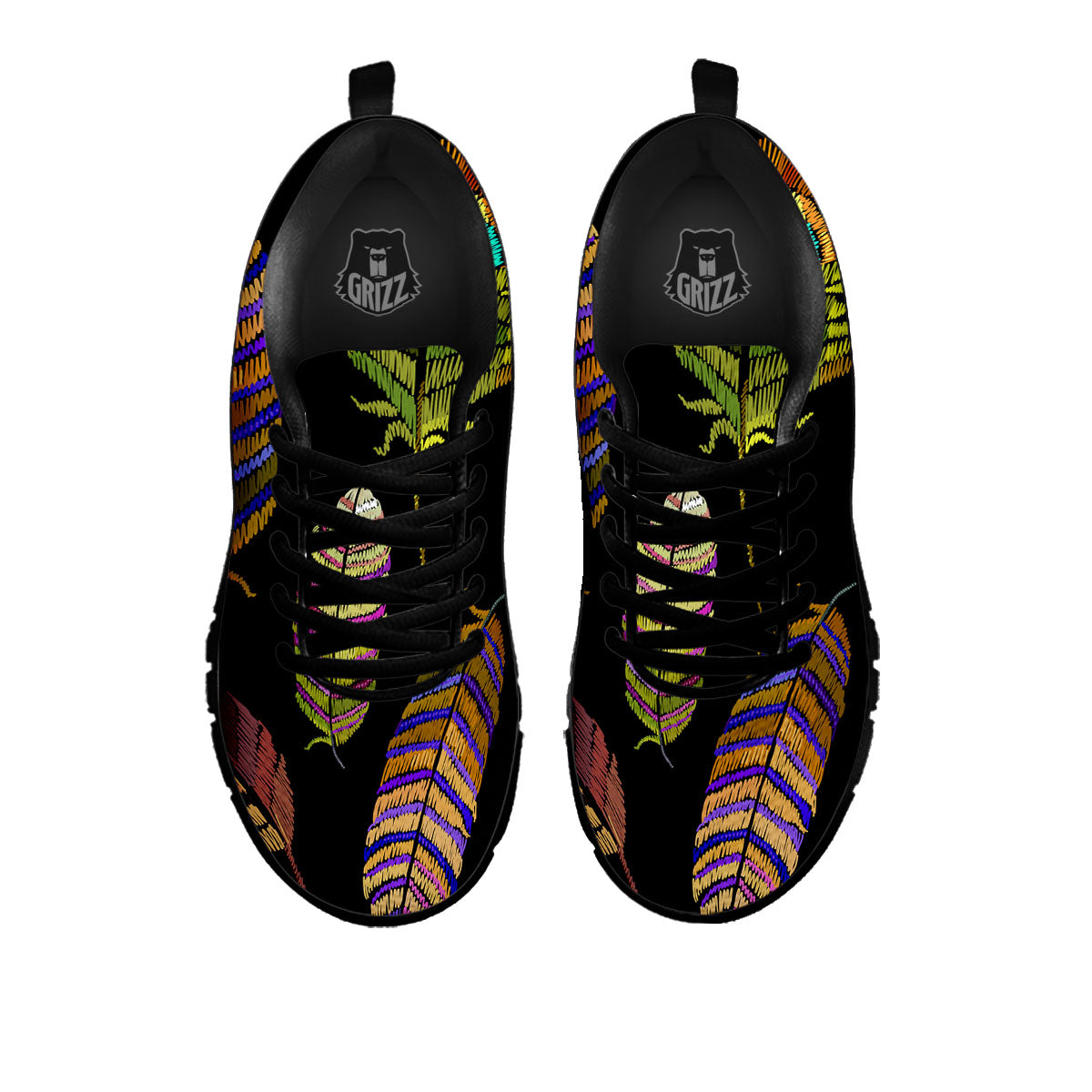 Feather Embroidery Peacock Print Black Sneaker-grizzshop