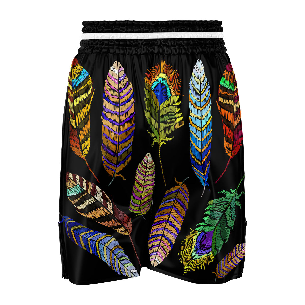 Feather Embroidery Peacock Print Boxing Shorts-grizzshop