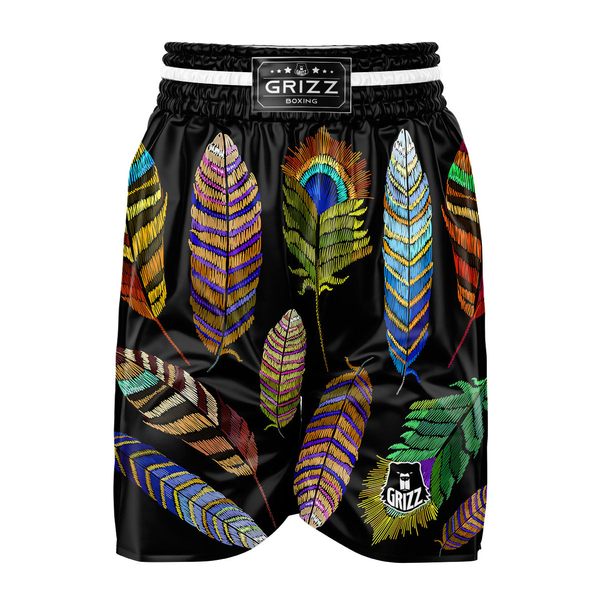 Feather Embroidery Peacock Print Boxing Shorts-grizzshop