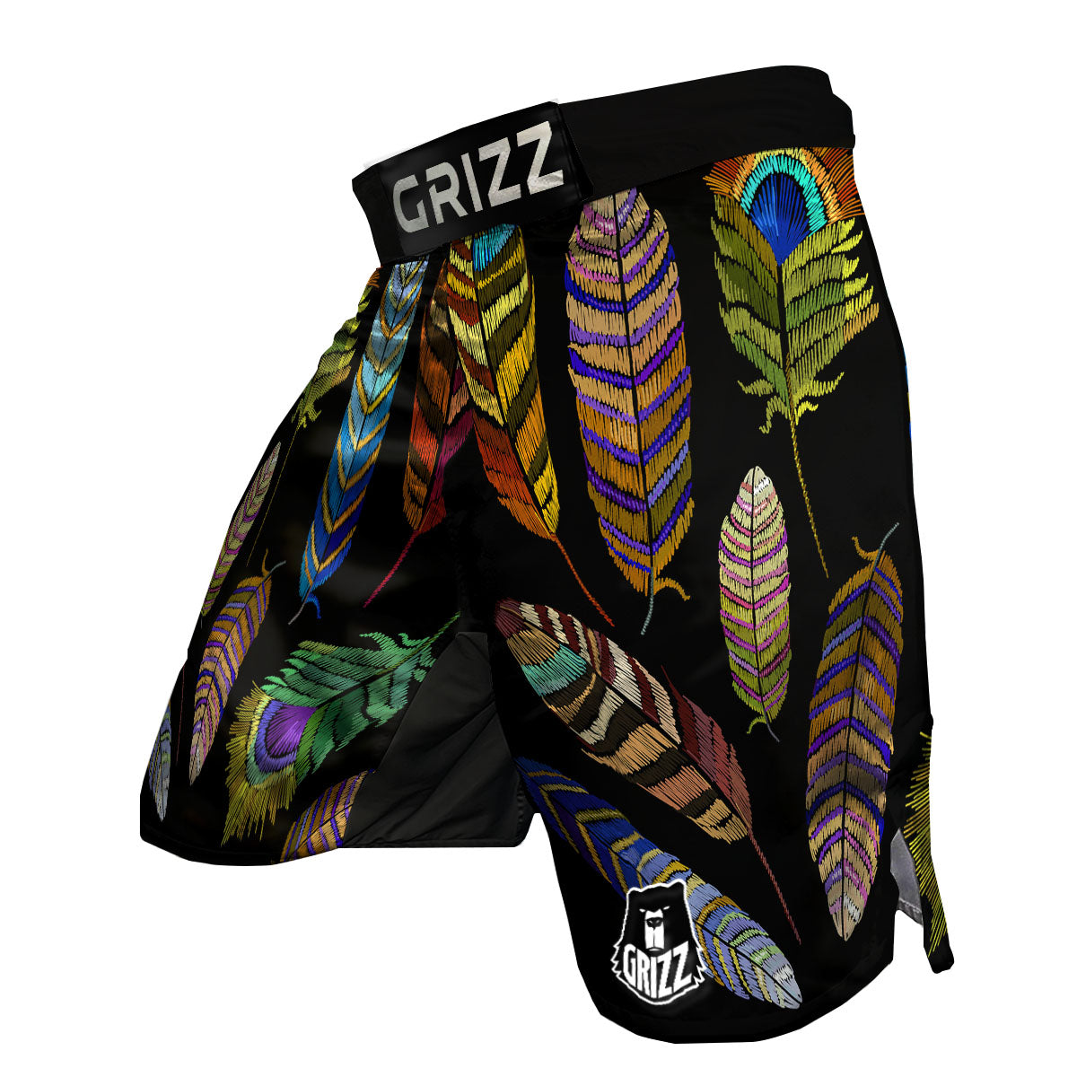 Feather Embroidery Peacock Print MMA Shorts-grizzshop