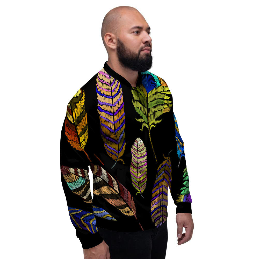 Feather Embroidery Peacock Print Men's Bomber Jacket-grizzshop