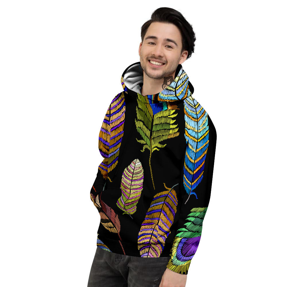 Feather Embroidery Peacock Print Men's Hoodie-grizzshop