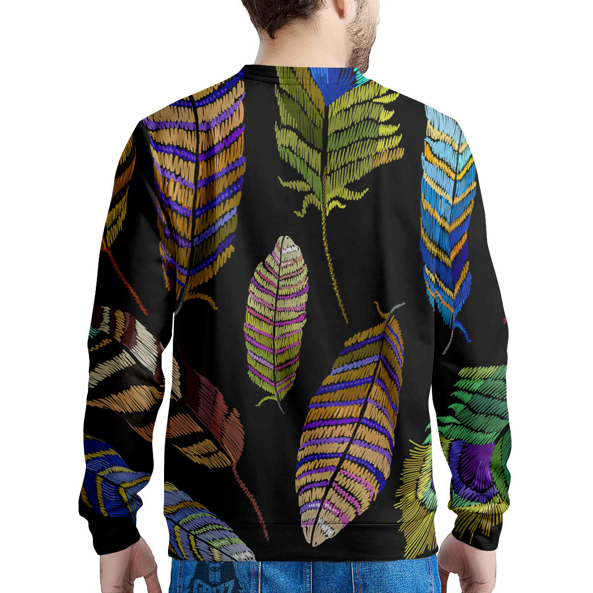 Feather Embroidery Peacock Print Men's Sweatshirt-grizzshop